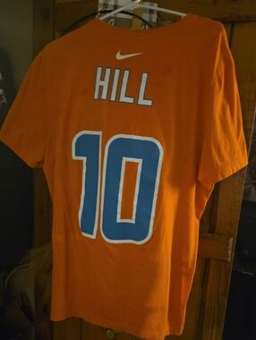 Miami Dolphins Nike Orange Tee with Blue & White 'HILL' 10 Graphic